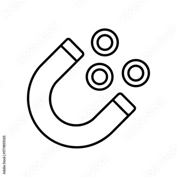 Fototapeta Horseshoe magnet attracting three coins silhouette