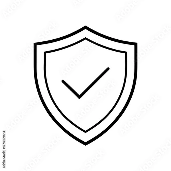Obraz Shield with a check mark in black outline silhouette