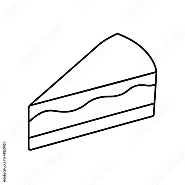 Fototapeta Outline drawing of a slice of layered cake silhouette