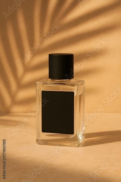 Fototapeta Luxury Minimalist Perfume Bottle Mockup with Palm Leaf Shadows