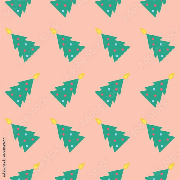 Obraz Seamless pattern of Christmas tree - candles on pink background for holiday decor and festive celebrations