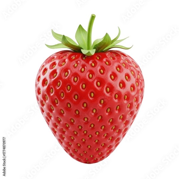 Fototapeta 3d fresh red strawberry with green stem isolated on transparent background