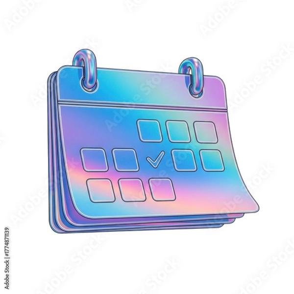 Fototapeta 3d holographic calendar with a checkmark on one of the dates isolated on transparent background
