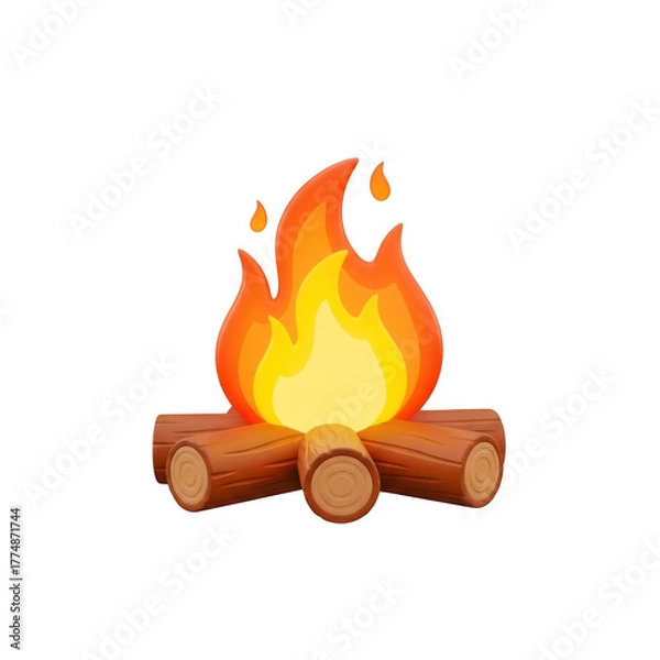 Obraz 3d blazing campfire with burning logs and bright orange flames isolated on transparent background