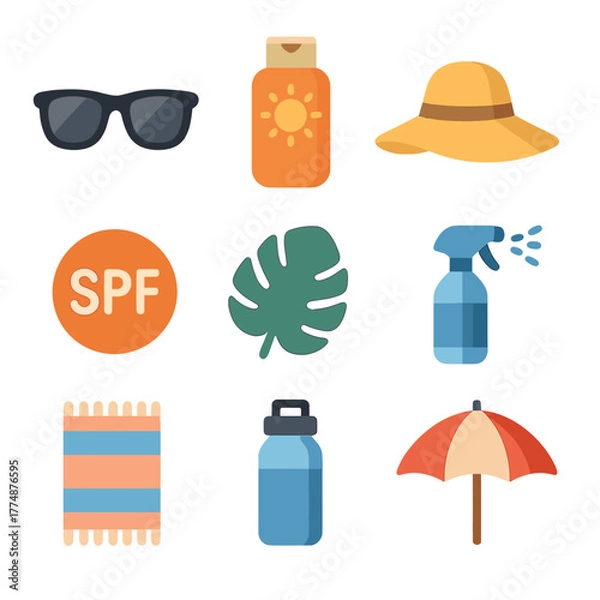 Obraz Sun Protection Icons. Flat icon set of sun with weather: sun with rain, sun with snowflake, sun with lightning