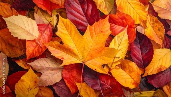 Obraz A vibrant tapestry of autumn leaves in full color.