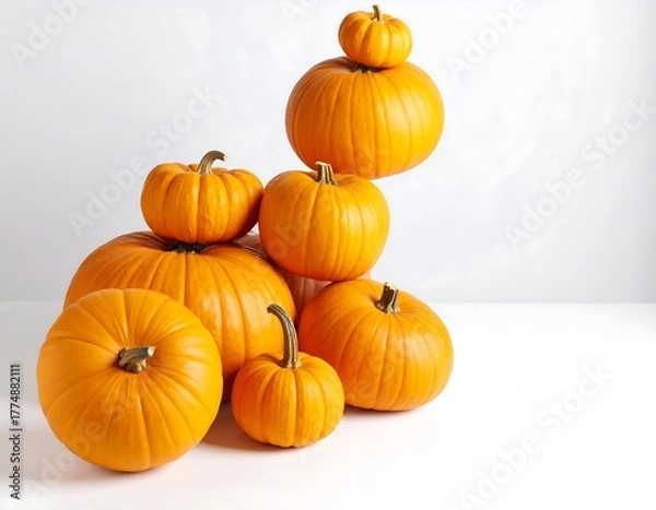 Fototapeta Stack of Pumpkins on White Background for Fall Decor.