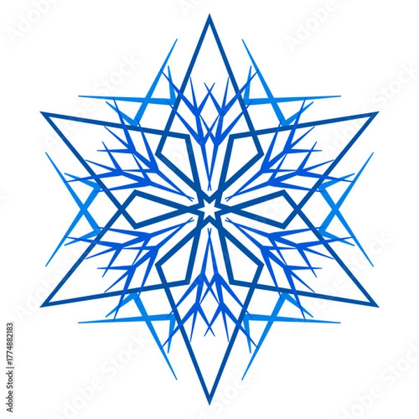 Obraz Blue ethnic sacred ornament on white background. Ornate polygonal multiryed star. Hexagonal geometric mandala pattern. Christmas snowflake ornament vector decor