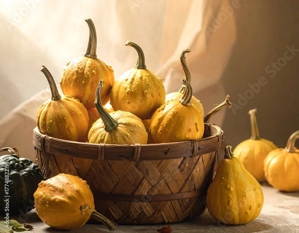 Obraz Basket of Yellow Gourds - A Harvest Still Life.