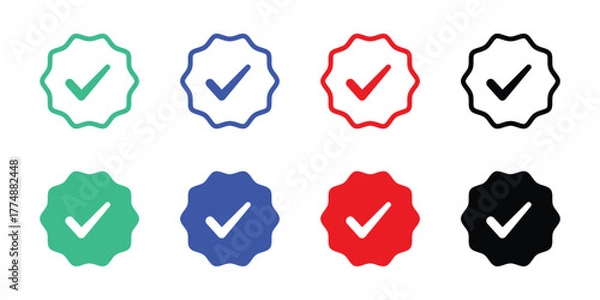 Fototapeta Verified Badge Icons: A vibrant assortment of verified badge icons, each meticulously crafted to signify authenticity and trust in digital spaces.
