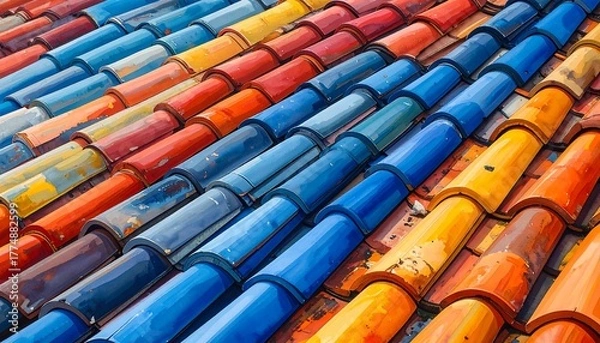 Obraz Colorful Roof Tiles - A Vibrant Architectural Detail.