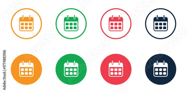 Fototapeta Daily Appointment Icons: A vibrant collection of circular icons showcasing calendar designs, ideal for depicting schedules, appointments, and future plans.
