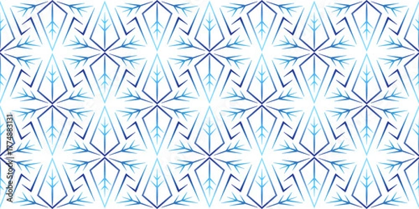 Obraz Winter geometry seamless pattern with snowflakes. Blue white Christmas background of snowflakes. Magical melting gradient. Unusual Christmas decor