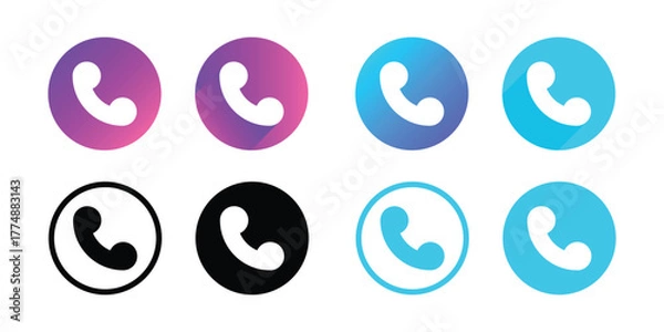 Fototapeta Colorful Communication Icons: A set of vibrant phone icons representing modern communication, offering a sleek and versatile visual language for various design projects.