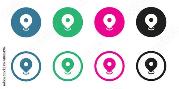 Fototapeta Pinpoint Navigation: A series of vibrant location pin icons, each in a unique color, indicating precise destinations and points of interest.