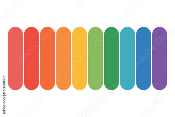 Fototapeta A spectrum of bright, rounded vertical bars showcases a vibrant rainbow of colors against a white background.