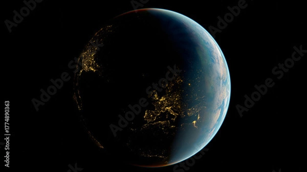 Fototapeta Earth in space, view on Europe from orbit