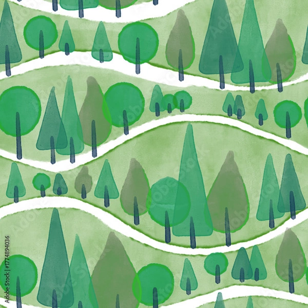 Fototapeta seamless watercolor pattern with trees