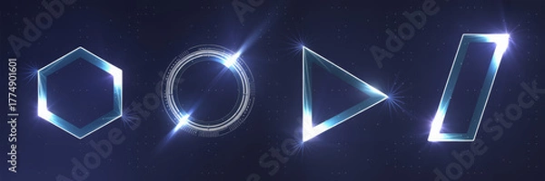 Fototapeta Set of glowing geometric shapes hexagon circle triangle rectangle modern vector design elements for abstract backgrounds