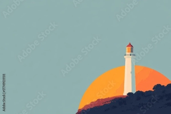 Obraz Lighthouse at sunset with beautiful crepuscular rays