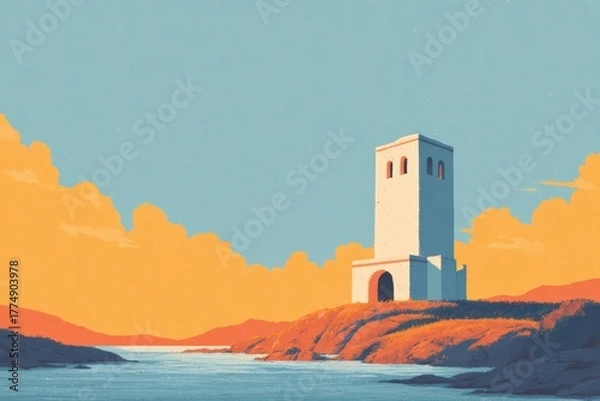 Obraz Lighthouse with a powerful light illuminating a rough sea