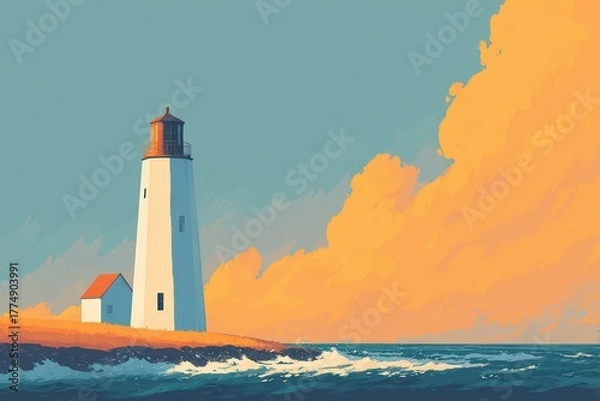 Obraz A path leading to a secluded lighthouse on a cliff