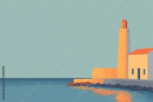 Obraz A lighthouse during a vibrant autumn sunset