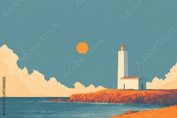 Obraz A lighthouse with a fence leading up to it