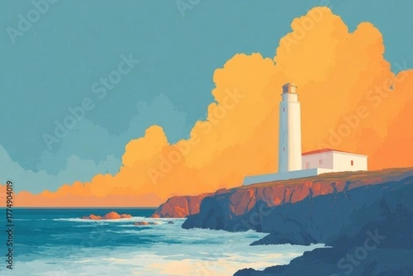 Obraz A lighthouse in a painterly illustrative style