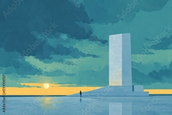 Fototapeta A person kayaking on a still mountain lake