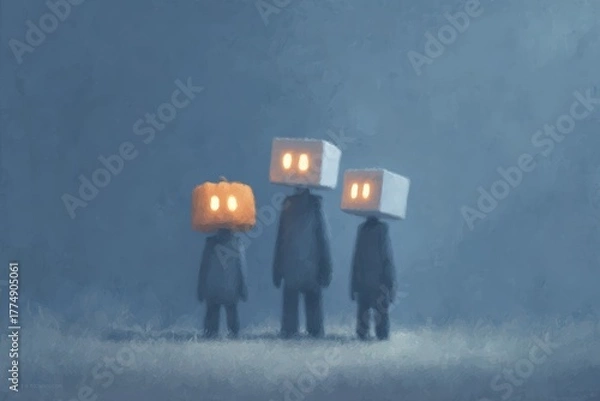 Fototapeta A curious robot exploring a dense forest