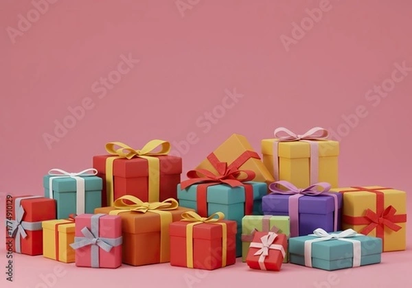 Fototapeta A vibrant assortment of beautifully wrapped gifts and exciting prizes, symbolizing a generous distribution and the thrill of winning ,assortment ,generosity ,award