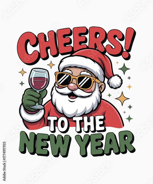 Obraz Cool Santa “Cheers to the New Year” Funny Christmas and New Year T-Shirt Design