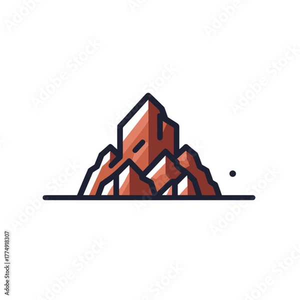Fototapeta Stylized mountain peak with rocks and cliffs above calm waters in a modern graphic style
