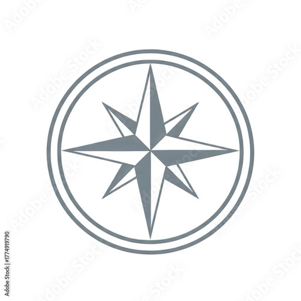 Fototapeta Gray Compass Rose With Circular Border On Transparent Background Nautical Navigation Tool Graphic Element