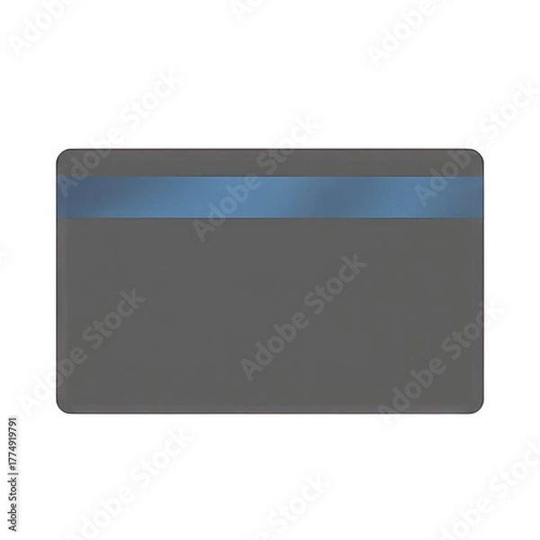 Fototapeta Gray credit card with blue stripe on transparent background with subtle lighting and soft edges