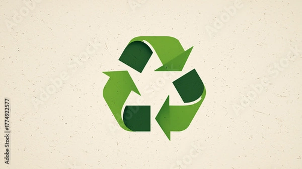 Fototapeta Símbolo clássico de reciclagem em verde, destacando ações sustentáveis, consumo consciente e preservação ambiental