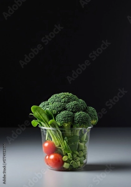 Fototapeta A vibrant individual serving of fresh ingredients, perfectly portioned for a healthy meal. Emphasizing natural goodness and readiness ,light ,appetizing ,green