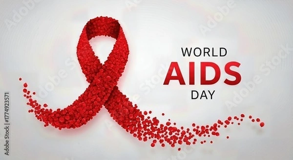 Fototapeta World AIDS Day. A powerful red ribbon, created from many floating particles, symbolizes vital health support. This iconic emblem represents disease prevention and community solidarity against AIDS.
