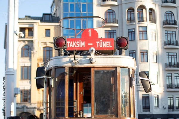 Obraz Retro Historic Red and White Tram in Istanbul, Turkey