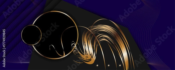 Fototapeta Christmas Festive, elegant, shiny gold design black background abstract shiny