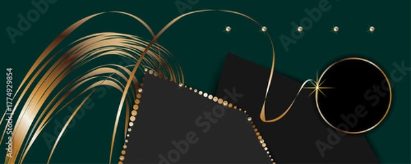 Fototapeta Christmas Festive, elegant, shiny gold design black background abstract shiny