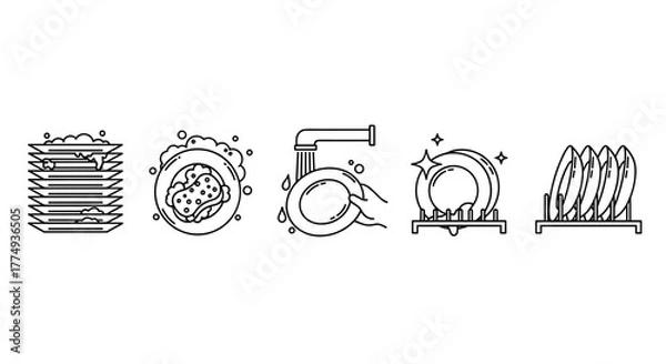 Fototapeta A vibrant and detailed vector cartoon illustration of a plate with a thin wash of liquid, isolated on a clean white background, perfect for web, books, cards, and apps, presented as an ordered set of