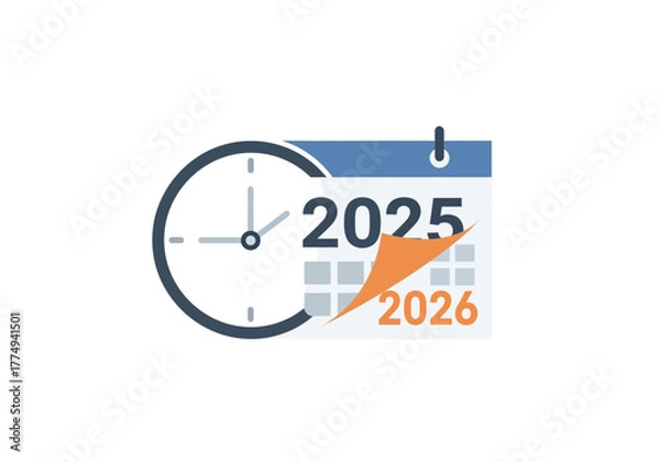 Fototapeta Clock and Calendar Illustration: Indication of Transition Time from 2025 to 2026