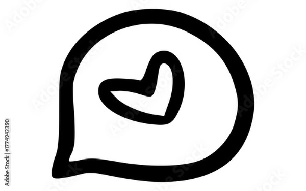 Fototapeta HandmadeCommunication Bubble with Heart Love Message Doodle Vector Icon