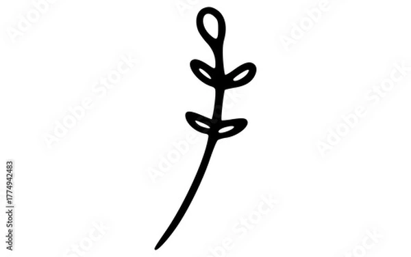 Fototapeta Stylized Hand Drawn Small Botanical Branch Leaf Doodle Vector Element