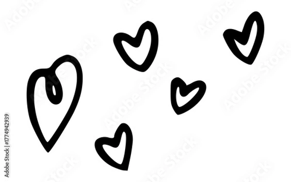 Fototapeta Scattered Hand Drawn Multiple Heart Shapes Doodle Pattern Vector