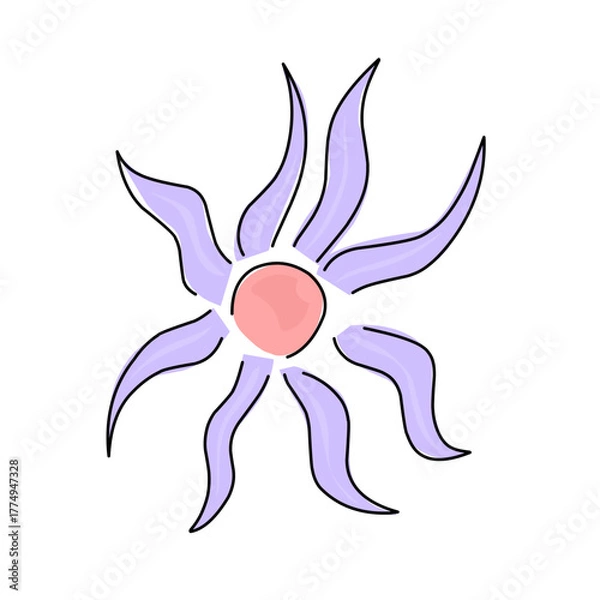Fototapeta Flat vector illustration of a decorative flower with petals, simple and clean design perfect for nature, spring, and floral-themed graphics