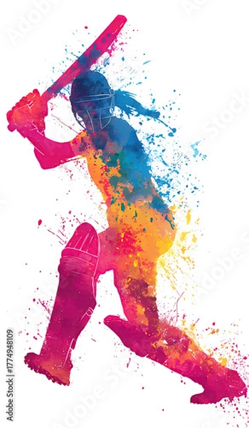 Fototapeta Icon Female Cricket - Energetic Abstract Watercolour Blurring Technique Visualizes Swift Motion, Agility, And Explosive Drive.