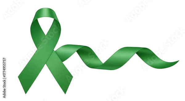 Obraz A realistic green awareness ribbon, a powerful symbol of support for mental health, organ donation, and environmental conservation